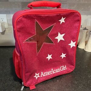 American Girl Backpack Doll Carrier Red Berry Pink Glitter Star Window 14" x 12"